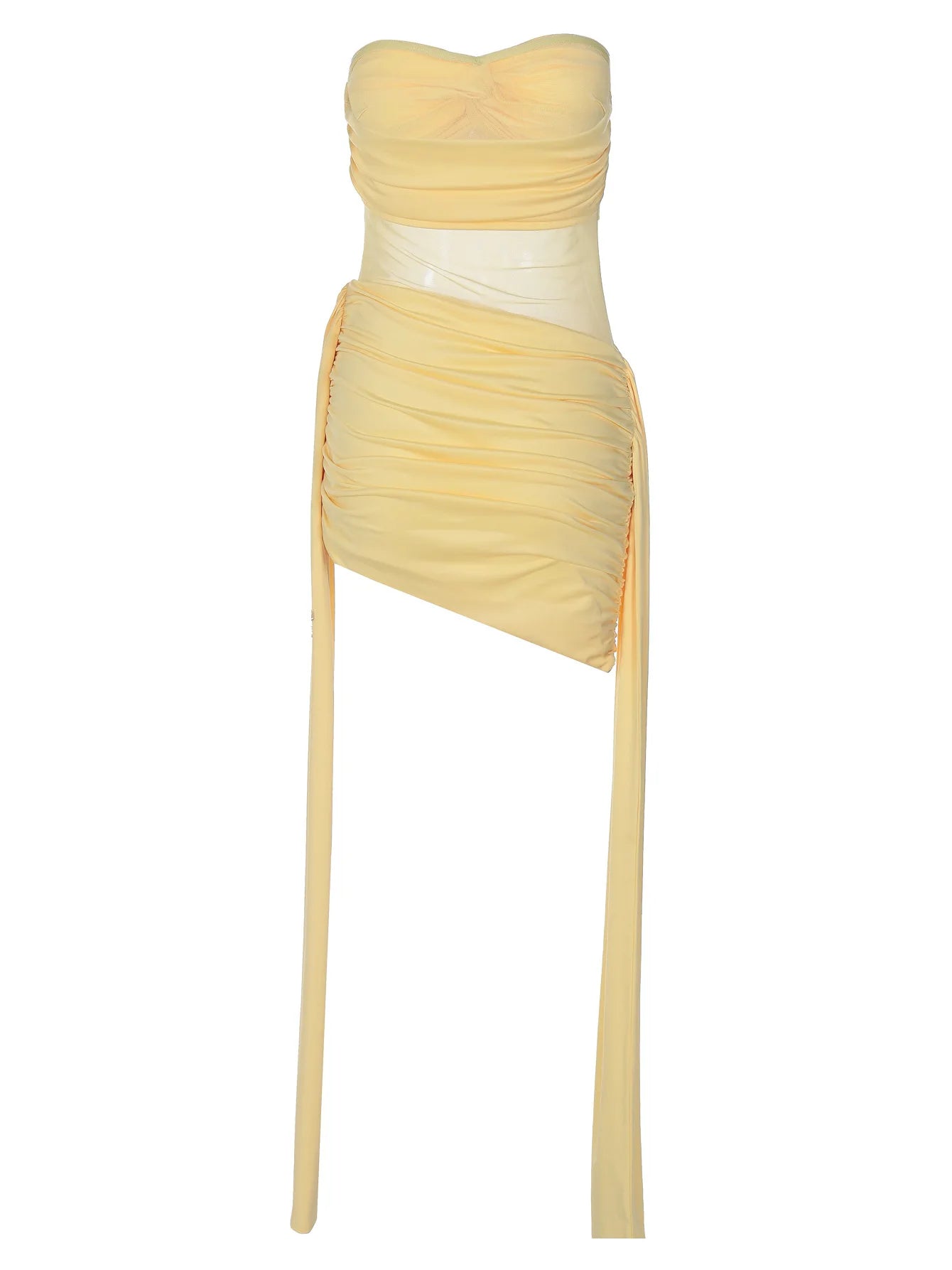 See Through Mesh Spliced Strapless Draped Mini Dresses Sexy Party Club Outfits Evening Dress Woman