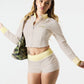 Casual Women 2Piece Set Letter Embroidery Zip Crop Jacket+Widewaist Shorts Matching Streetwear Stretch Sporty Outfits