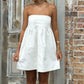 Vintage Y2K Inspired Women Strapless Linen Babydoll Dress A Line Flared Hem Tube Top Sundress for Casual Summer Outings