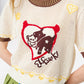 Women's Crochet Knitwear with Heart Animal Pattern, Short Sleeve Color Block Trim Top, Casual Retro Tee for Summer