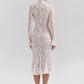 Lace Long Sleeve Sexy Midi Dress For Women Elegant White Half High Collar High Waist Bodycon Club Party Sexy Long Dress