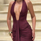 Deep V Neck Draped Ruched Sexy Maxi Dress Women Summer Fashion Halter Sleeveless Backless Club Party Long Dress Elegant
