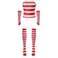 Women Where's Waldo Cosplay Set Red White Striped Tube Top Arm Warmers Socks Adult Halloween Group Party Fancy Costume