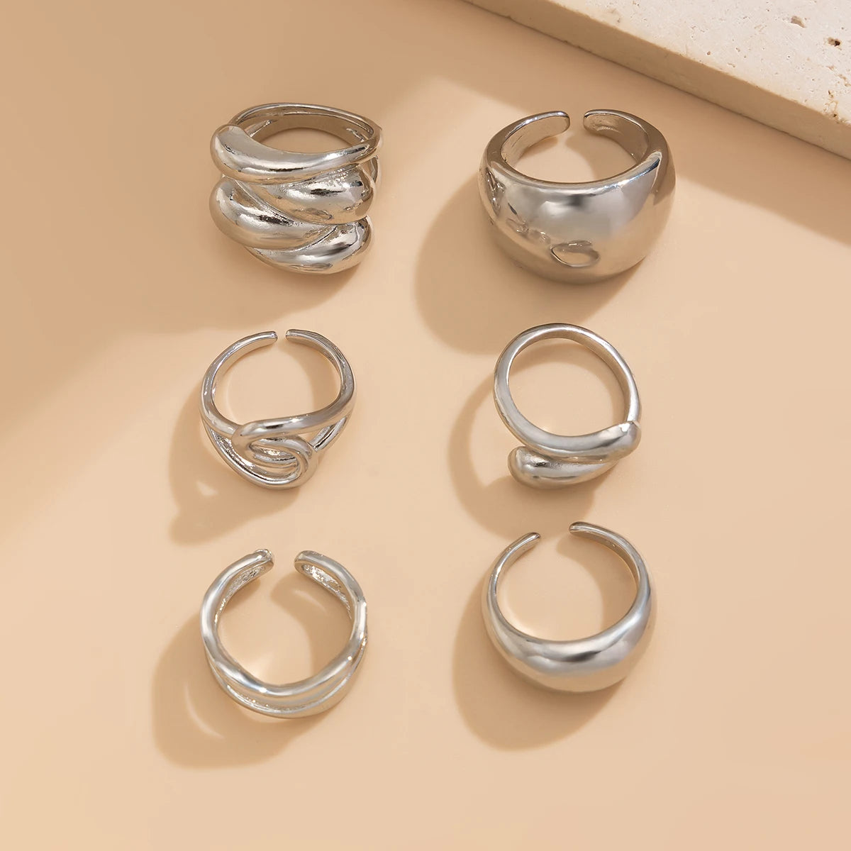 Trendy Exquisite Irregular Geometric Rings Set Women Creative Simple Metal Opening Finger Ring Aesthetics Jewelry Gift