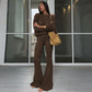 Women 2 Piece Set Outfit Cozy Knit One Shoulder Long Sleeve Top High Waist Flare Pants Set Winter Woman 2026