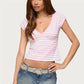 Y2K Hot Girl Multi Color Contrast Trim Striped Crop T Shirt Women Wrap Deep V Cap Sleeve Slim Fitted Cropped Street Top