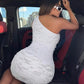 Distressed Bodycon Dress White One Shoulder Backless Mini Dresses 2024 Fashion Clothes for Women Summer