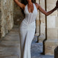Halter Backless Sexy Maxi Dress Women V Neck Off-shoulder Sleeveless Draped Ruched Bodycon Club Party Long Dress