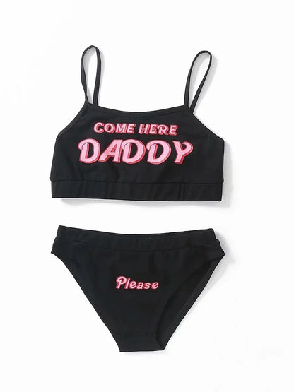 Two piece set Fashion COME HERE DADDY Letter Print Tank Top Sexy Sleeveless Summer Harajuku Kawaii Cropped Feminino Bikini 2023