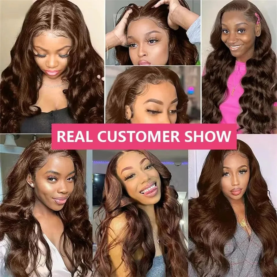 200Density HD Chocolate Brown Body Wave 13x6 13x4 Lace Frontal Remy Human Hair Wig For Women