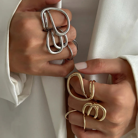 5 Styles Creative Unique Irregular Twisted Wave Rings Women Vintage Geometric Adjustable Finger Ring New Year Jewelry