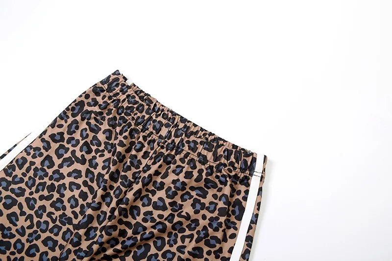 Side Striped Leopard Print Baggy Pants Streetwear Casual Sweat Pants Woman Bottoms Trending 2025
