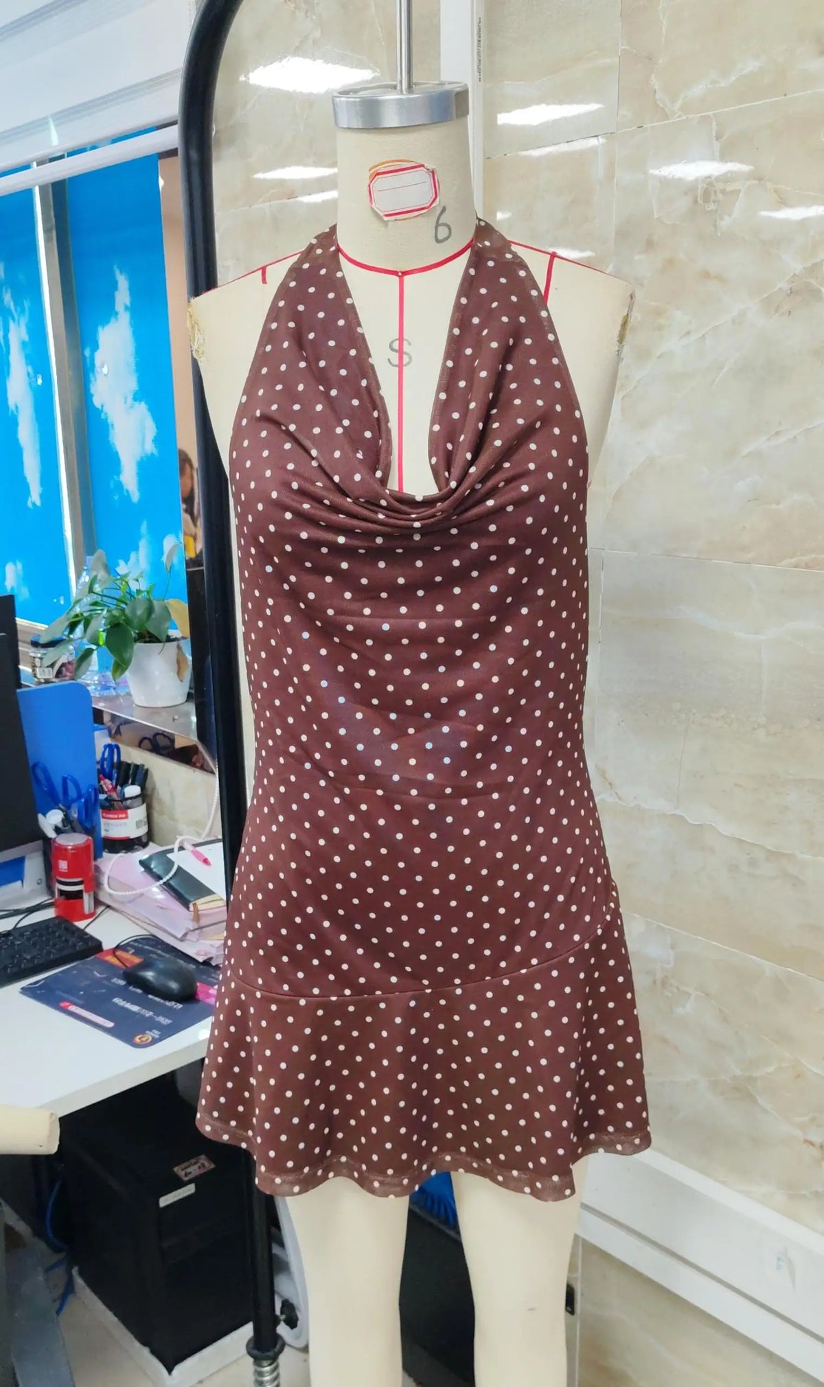 Women's Summer Tank Dress Sleeveless Open Back Halter Neck Polka Dot Print Above Knee Dress Vacation Party Club Sundress