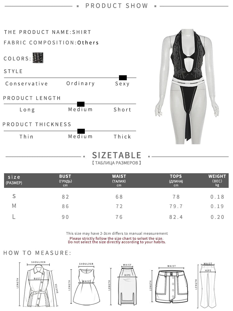 Sexy Two Tops Women Simple Bra+Fake Diamond Sticker Decoration Deep v-Neck Halter Bodysuit Music Festival Streetwear