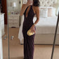 Deep V Neck Backless Slit Maxi Dress Brown 2026 Summer Classic Party Dresses for Woman Elegant