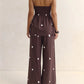 Fashion Polka Dot 2 Piece Outfits for Women Double Slit Strapless Tube Top + Baggy Wide Leg Pants Set Summer Streetwear