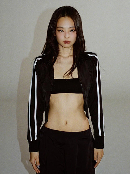 Zip Jacket Women Stripe Stretch Skinny Autumn Trend Sporty Simple Hottie Classic Streetwear Y2K Casual Hipster Coat