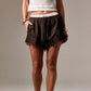 Women's Pinstripe Lace Trim Shorts Elastic Waist Drawstring Contrast Color Fringe Hem Casual Lounge Streetwear Shorts