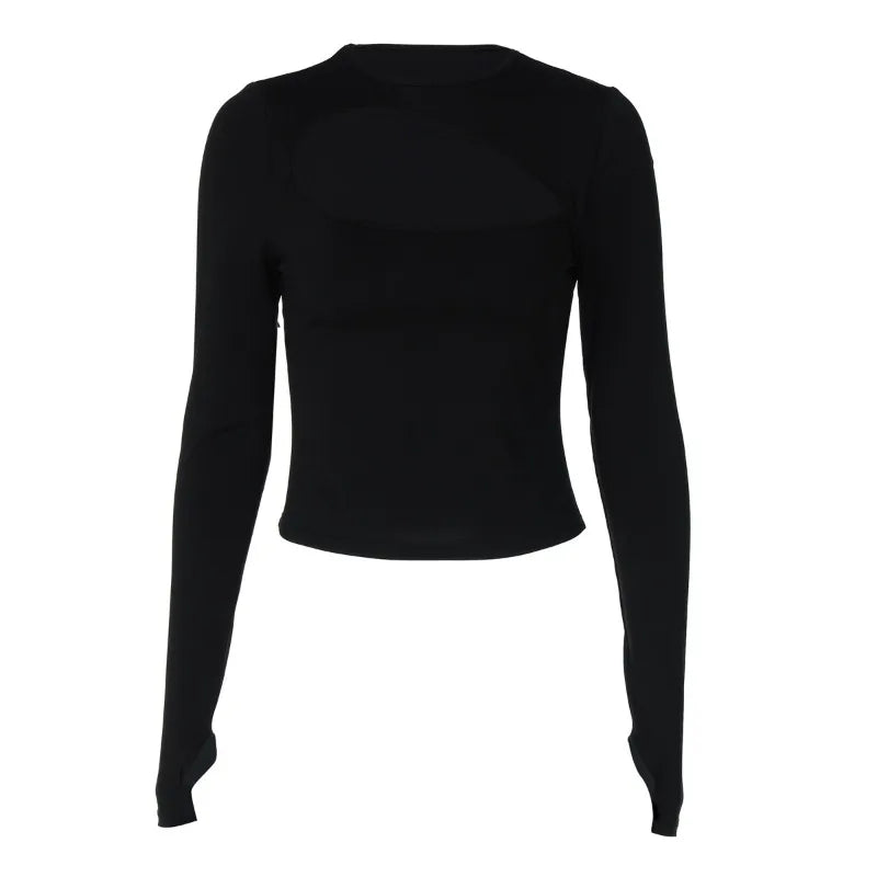 Asymmetrical Cut Out Long Sleeve Tops for Women Clothing Spring 2025 Fashion Sexy Club Top Red Black T Shirts