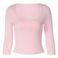 Lace Trim Scoop Neck Half Sleeve Crop Tops for Woman Pink T Shirts 2026 Fall Cutecore Clothes 2000s