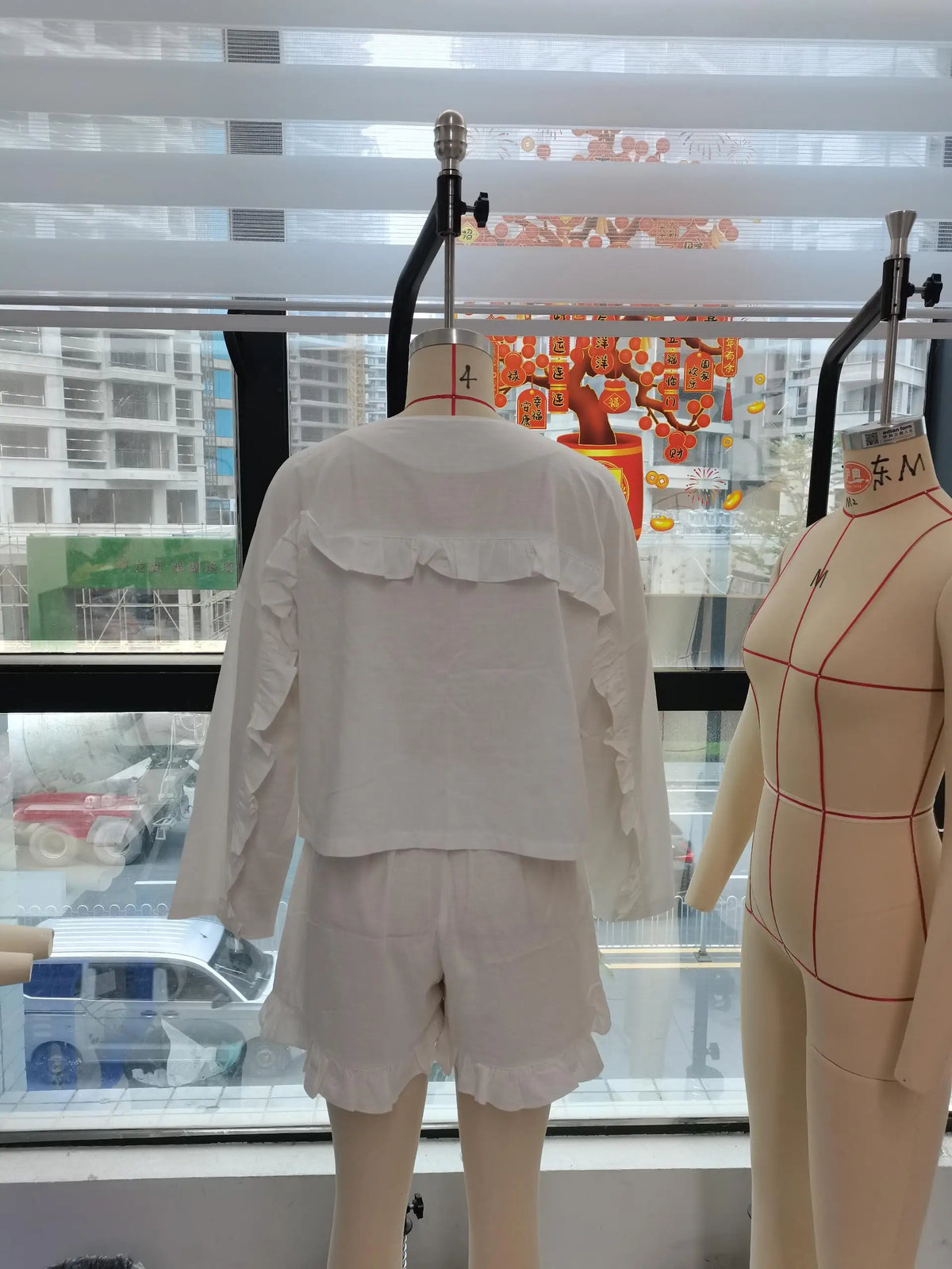 Linen Shorts Outfits Women 2 Piece Set Tie Front Long Sleeve Shirt and Ruffle Shorts Lounge Matching Set Tracksuit