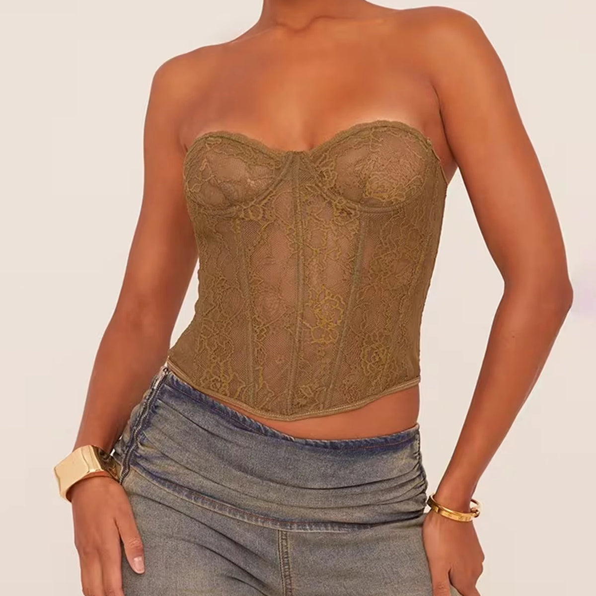 Sexy Women's Lace Corset Tube Tops Party Club Sleeveless Strapless Cross Tie-up Bandeau Bustier Tops Bodyshaper