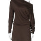 Autumn Fashion Two Piece Set Women One Shoulder Long Sleeve T-shirt And Mini Skirt Matching Set Female Skirt Set New