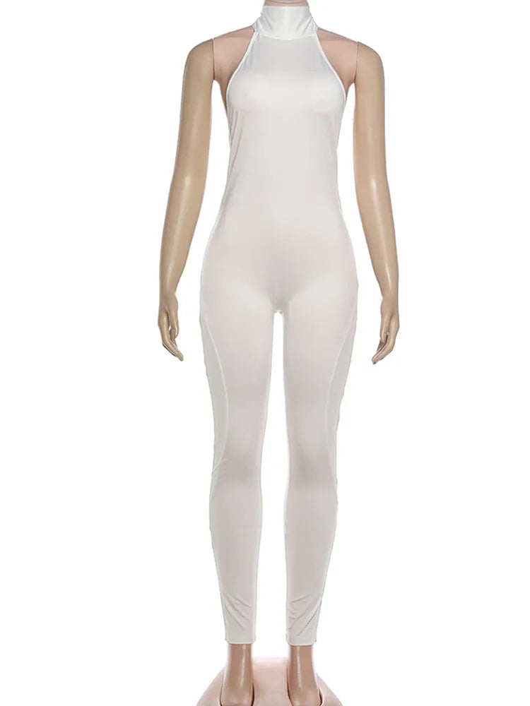 Hottie Jumpsuits Woman Bandage Halter Turtleneck Sexy Backless Sleeveless Skinny Peach Hip High Street Fashion Overalls
