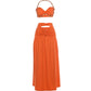 Sexy Vacation 2 Piece Set Women Bead Halter Patchwork Backless Tank Top+Ruched Hollow Long Skirt Fashion Party Suits