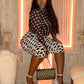 Polka Dot Print 2-Piece Set Women Turtleneck See Through Full Sleeve Crop Tops+Simple Color Blocking Short Streetwear