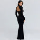 Long Sleeve Backless Corset Maxi Dress 2 Piece Set Black Lace Velvet Luxury Evening Gown Dresses