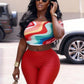 Party 2-Piece Set Women Colorful Print Folds Slash Neck Tank Tops+Simple Solid Shorts Street Summer Sexy Fashion Suits