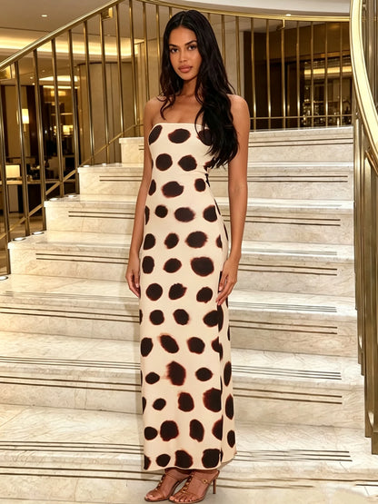 Sexy Hollow Backless Dress Women Fashion Simple Art Print Square Collar Split Sleeveless Elegant Party Club Bodycon