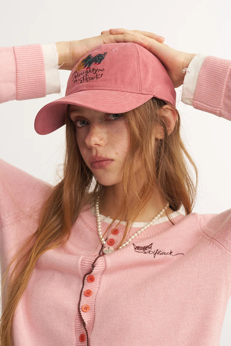 Cartoon Embroidery Baseball Cap, Cute Monster Graphic Peaked Hat for Casual Outdoor Wear