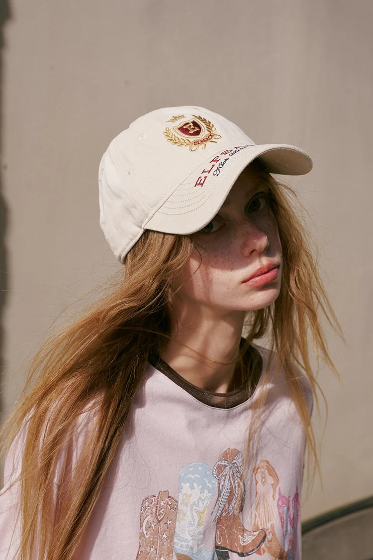 Vintage Crest Crown Embroidery Baseball Cap, Washed Cotton Curved Brim Adjustable Dad Hat for Daily Outdoor