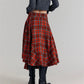 Vintage Asymmetrical Plaid Maxi Skirt for Women Gothic Pirate Elastic Waist A-Line Pleated Long Skirts Y2K Streetwear