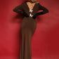 Two Butterfly Long Sleeve Sexy Maxi Dress For Women Gown Fashion Hollow Out V Neck Backless Bodycon Club Long Dress