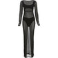 Hollow Dress Women Sexy See Through Full Sleeve Low-Neck Fall Trend Skinny Stretch Midnight Party Slim Long Vestidos