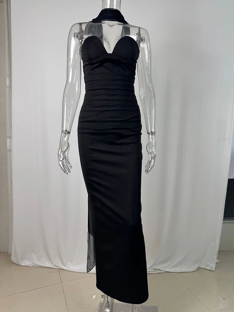 Off-shoulder Backless Sexy Maxi Dress Women Gown Elegant Zipper Halter Sleeveless Bodycon Club Party Long Dresses
