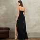 Strapless Ruffled Split Long Dresses Burgundy Black Elegant Evening Gown Party Dresses Woman Clothing