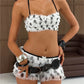 Carnival Polka Dot Mesh 2 Piece Set Women Ruffle Spaghetti Strap Cross Back Tiered Mini Shorts Party Costume