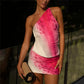 Women Two Piece Mini Skirt Set Y2k One Shoulder Backless Cami Tops Floral Printed Mini Skirt Summer Matching Outfits