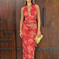 Red Floral Dress Beach Woman Summer Vacation Outfits Deep V Cutout Backless Split Long Dresses Elegant Sexy