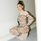 Baddie 2 Piece Set Stripe Print Mesh Sheer Turtleneck Long Sleeve Top Flare Pants Y2k Winter Outfits for Women