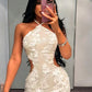 Sequins Patchwork Dress Woman Summer Trend Bandage Halter Off Shoulder Backless Midnight Club Party Sexy Mini Bodycon