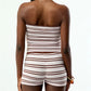 Vintage Stripe 2 Piece Outfit Women Contrast Edge Strapless Tube Top Slim Fit Hot Shorts Casual Summer Y2K Streetwear