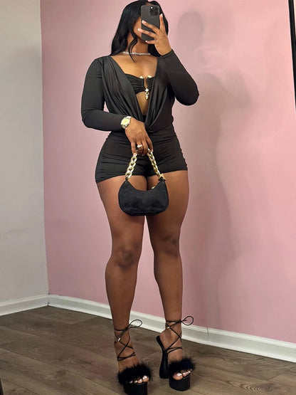 Sexy Women Swing Collar Romper+Metal buckle Bra Hipster Midnight Party Coquette New Spring Trend Workout Playsuits