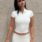 Zipper Shirt Woman Slim Fit Short Sleeve Crop Tops White Black Summer Clothes 2026