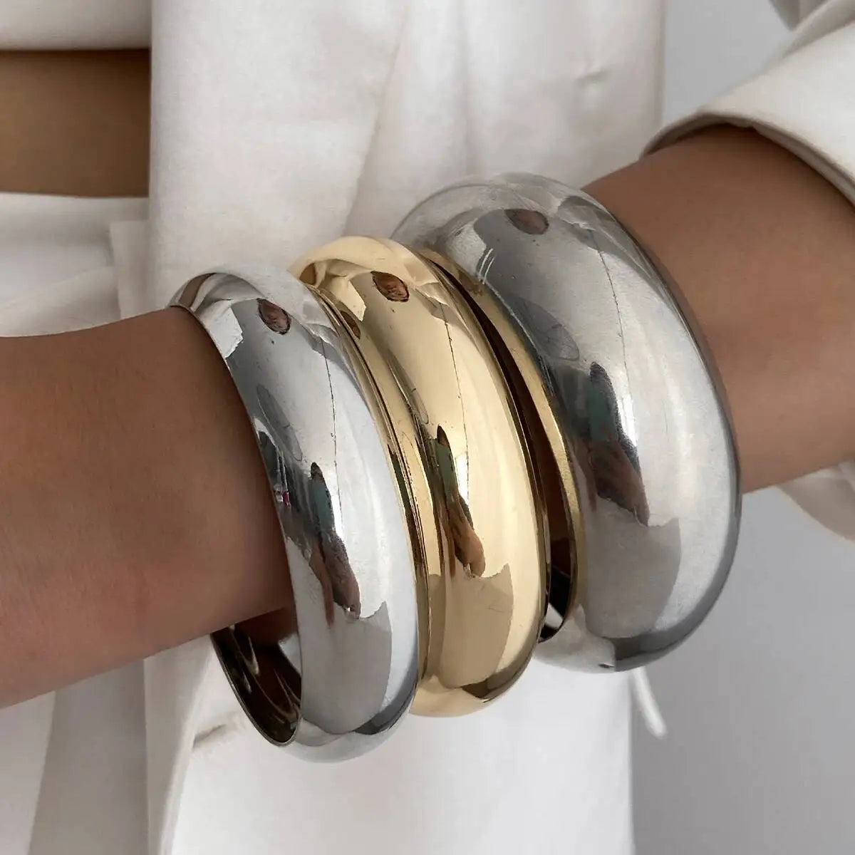 3Pcs/Set Punk Hip Hop Chunky Bracelets for Women Exaggerated Stackable Thick Cuff round Bangles Charm Jewelry Accessories