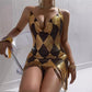 Women Rhombus Sparkly Rhinestone Mesh Mini Dress Chain Halter Backless Fringe Hem Bodycon Dress Nightclub Party Clubwear